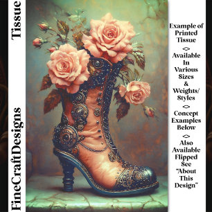 Steampunk Ladies Boot & Pink Roses DF8RF Decoupage Tissue Paper