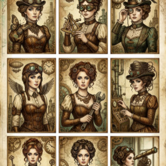 Steampunk Ladies decoupage for Small projects Tissue Paper