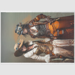 Steampunk Ladies Duo Gears and Grooves Decoupage Tissue Paper