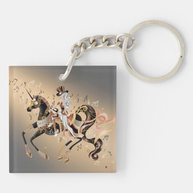 Steampunk Lady and Mechanical Horse  Key Ring (Back)