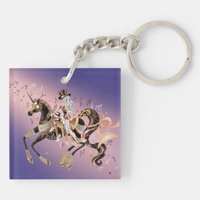 Steampunk Lady and Mechanical Horse  Key Ring (Back)