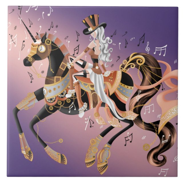 Steampunk Lady and Mechanical Horse  Tile (Front)