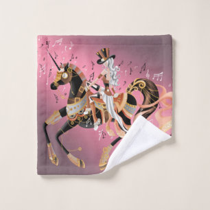 Steampunk Lady and Mechanical Horse Wash Cloth