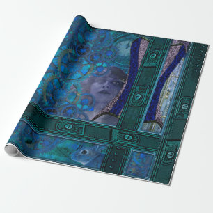 Steampunk Lady Blue Wrapping Paper