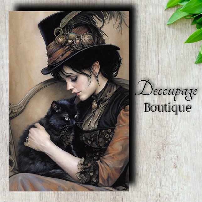 Steampunk Lady Cat Decoupage Tissue Paper (Steampunk Lady Cat Decoupage Tissue Paper)