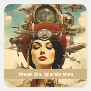 Steampunk Lady Dream Big, Sparkle More Square Sticker
