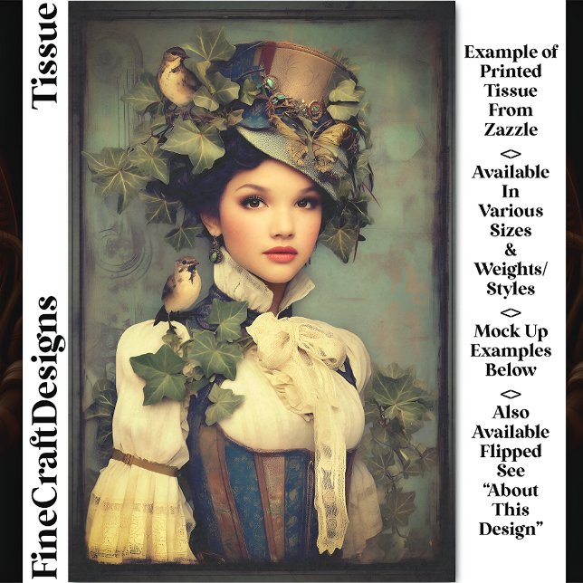 Steampunk Lady In Hat, Ivy & Birds DK3LF Decoupage Tissue Paper (Creator Uploaded)