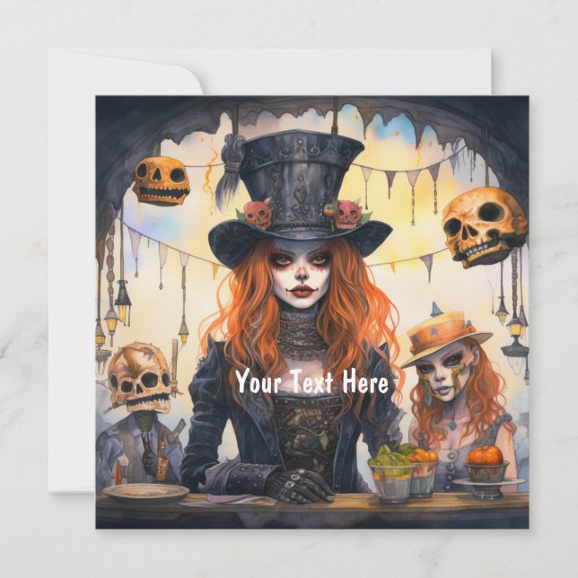 Steampunk Lady Skulls Party Invitation (Front)