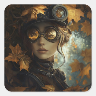 Steampunk Lady Square Sticker