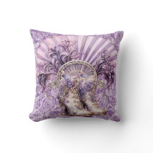 Steampunk Lilac Fan and Boots Cotton Pillow