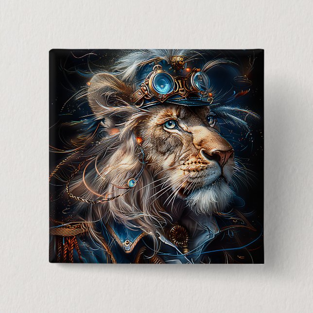 Steampunk Lion 15 Cm Square Badge (Front)