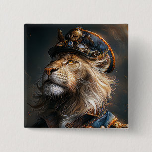 Steampunk Lion 15 Cm Square Badge