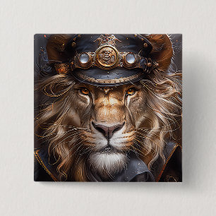 Steampunk Lion 15 Cm Square Badge