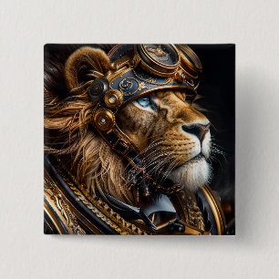 Steampunk Lion 15 Cm Square Badge