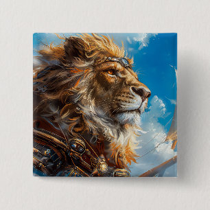 Steampunk Lion 15 Cm Square Badge