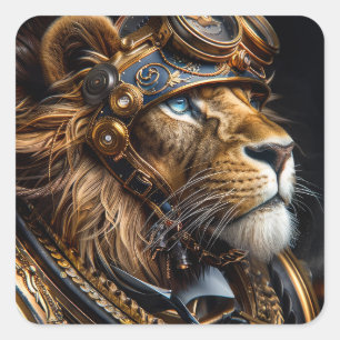 Steampunk Lion Square Sticker