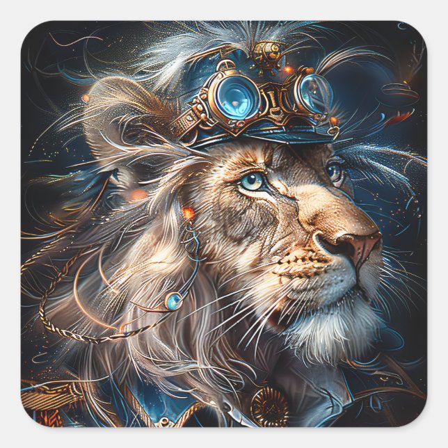 Steampunk Lion Square Sticker (Front)