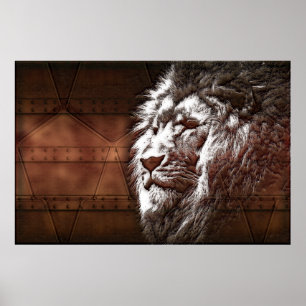 Steampunk Lions Head Animal Original Digital Art Poster