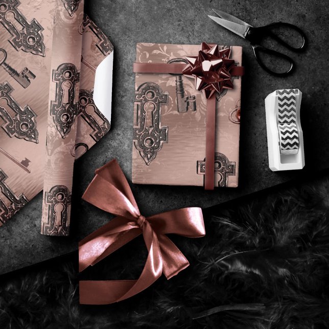 Steampunk Lock and Key Rose Gold | Chic Decoupage Wrapping Paper (Creator Uploaded)