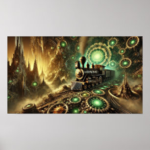 Steampunk Locomotive Steam Engine Poster