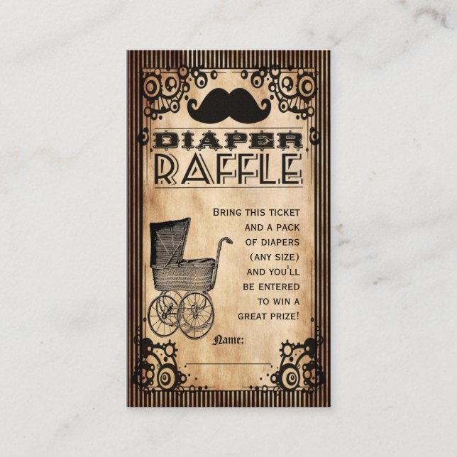 Steampunk Look Baby Boy Diaper Raffle Ticket Enclosure Card (Front)