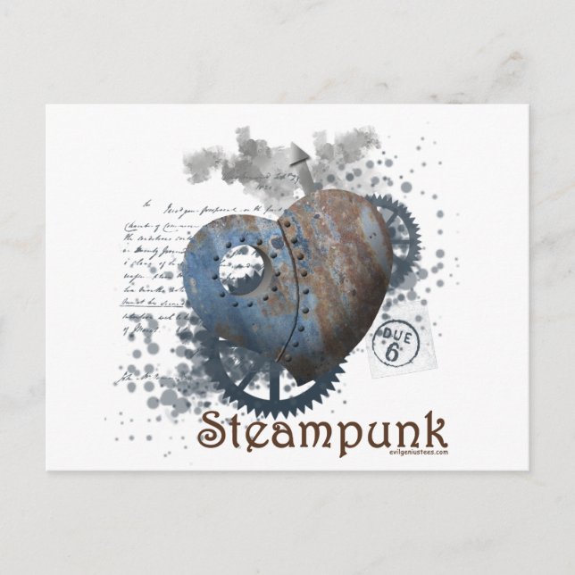 Steampunk love riveted heart postcard (Front)