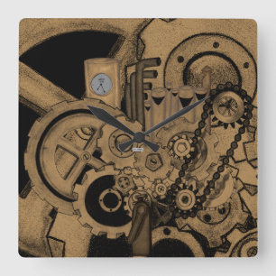 Steampunk Machinery (Brassy) Square Wall Clock