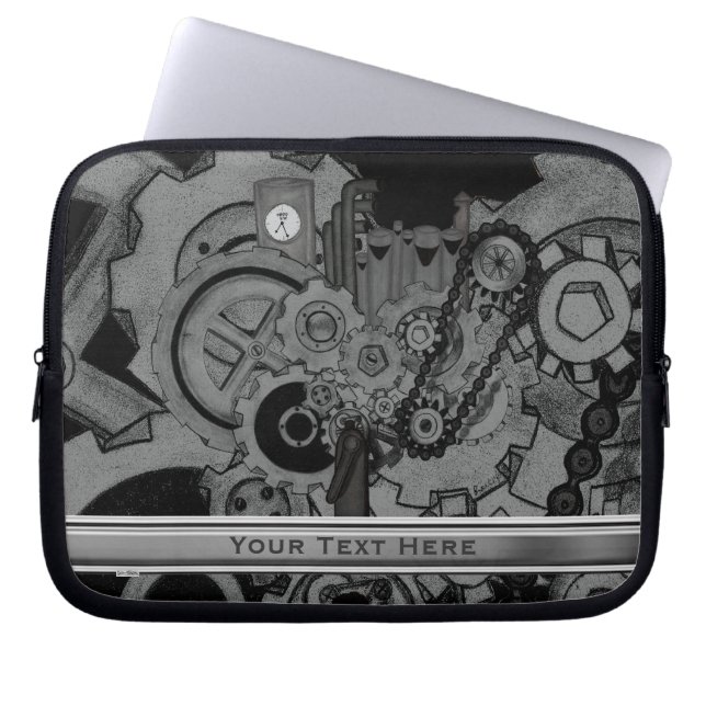 Steampunk Machinery (Monochrome) Laptop Sleeve (Front)