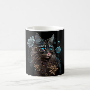 Steampunk  magic Maine Coon cat and flowers AI art Coffee Mug