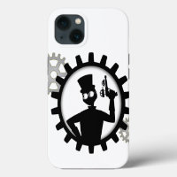 Steampunk Man Holding Gun In Gear