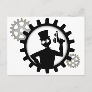 Steampunk Man Holding Gun In Gear Postcard