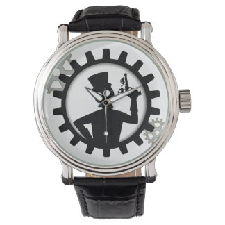 Steampunk Man Holding Gun in Gear Watch