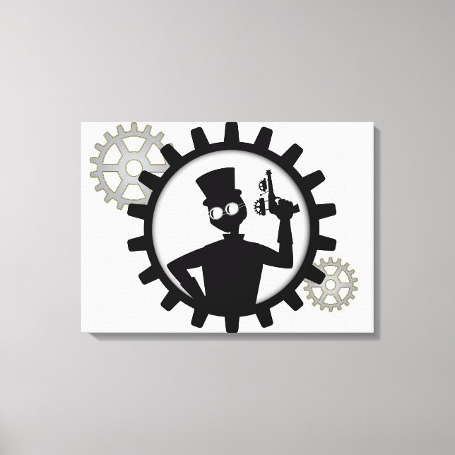 Steampunk Man Holding Gun In Gear Wrapped Canvas (Front)