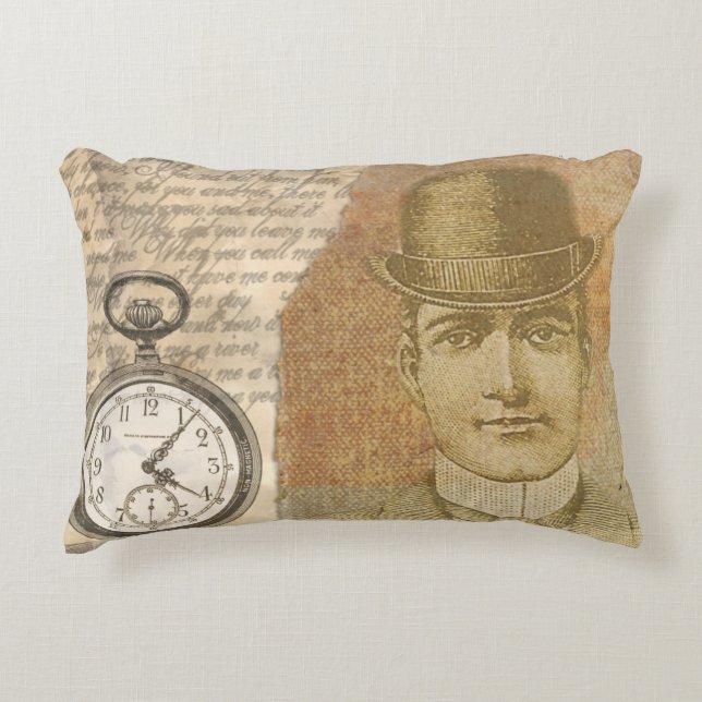 Steampunk Man Pocket Watch Bowler Hat Decorative Cushion (Front)