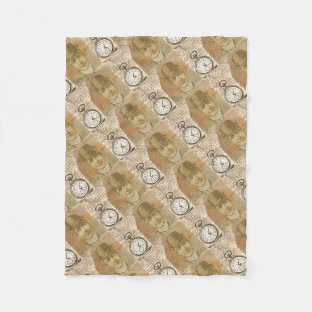 Steampunk Man Pocket Watch Bowler Hat Fleece Blanket (Front)