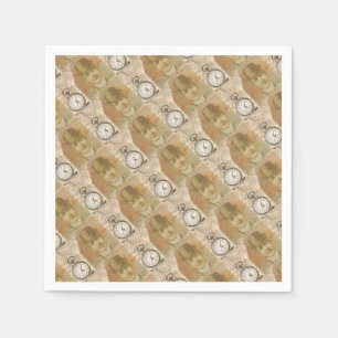 Steampunk Man Pocket Watch Bowler Hat Napkin