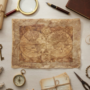 Steampunk Map World Industrial Vintage Tissue Paper