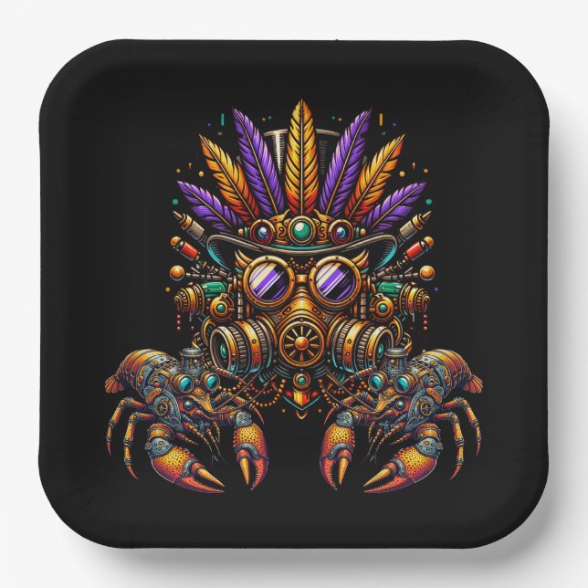 Steampunk Mardi Gras Paper Plate (Front)