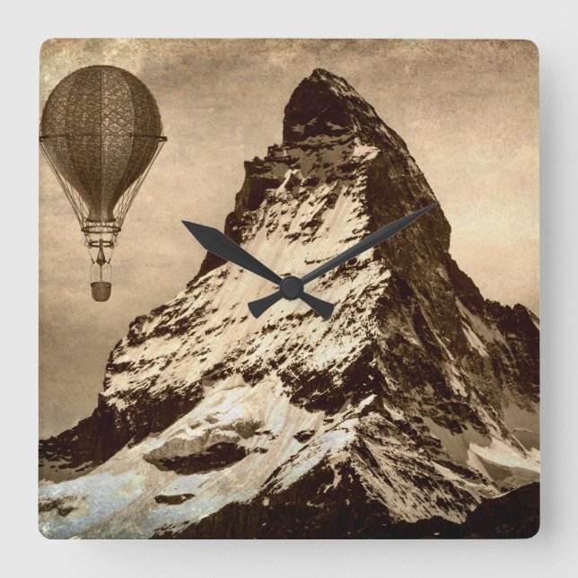 Steampunk Matterhorn Scene Square Wall Clock (Front)