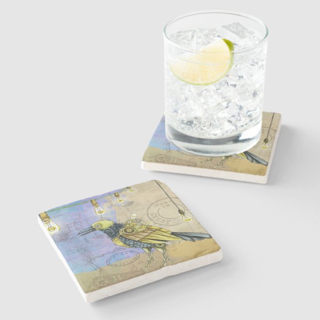 Steampunk Mechanical Bird Engineering Stone Coaster (Side)