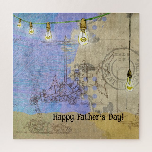 Steampunk Mechanical Edison Light Bulb Architect Jigsaw Puzzle (Vertical)