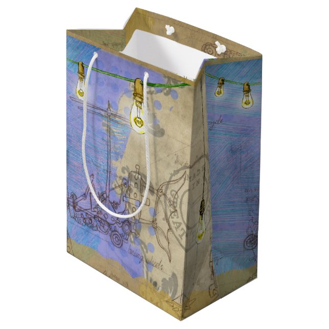 Steampunk Mechanical Edison Light Bulb Architect Medium Gift Bag (Back Angled)