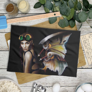 Steampunk Mechanical Fairy Wings Goggles Tea Towel
