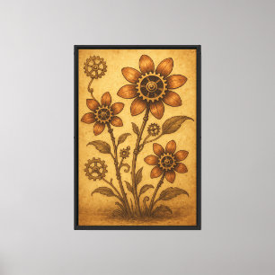 Steampunk Mechanical Flower Illustration Canvas Print