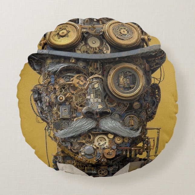 Steampunk Mechanical Gentleman Round Cushion (Front)