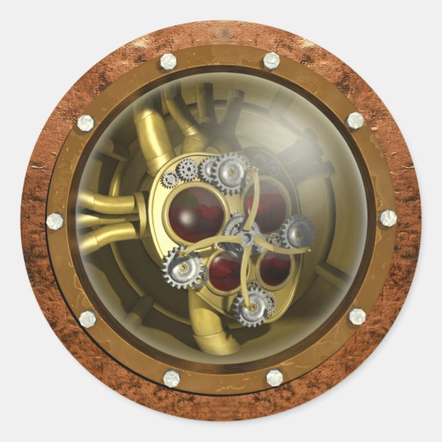 Steampunk Mechanical Heart Classic Round Sticker (Front)