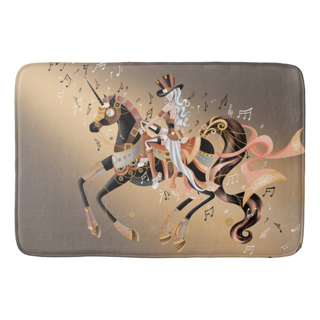 Steampunk Mechanical Horse & Lady  Bath Mat (Front)