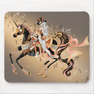 Steampunk Mechanical Horse & Lady Coffee Gold Mouse Mat