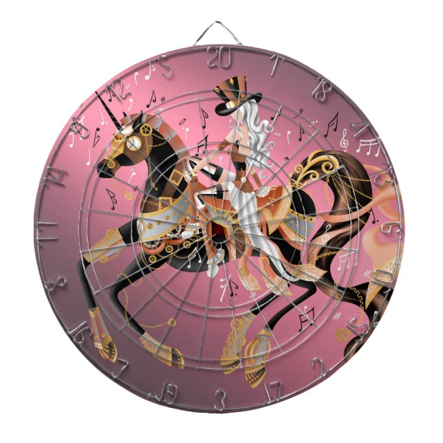 Steampunk Mechanical Horse & Lady  Dartboard (Front)