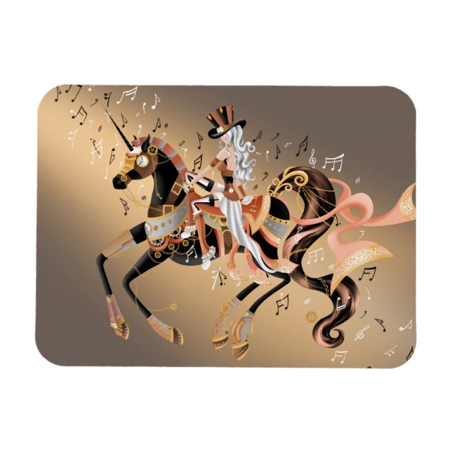 Steampunk Mechanical Horse & Lady Flexible  Magnet (Horizontal)